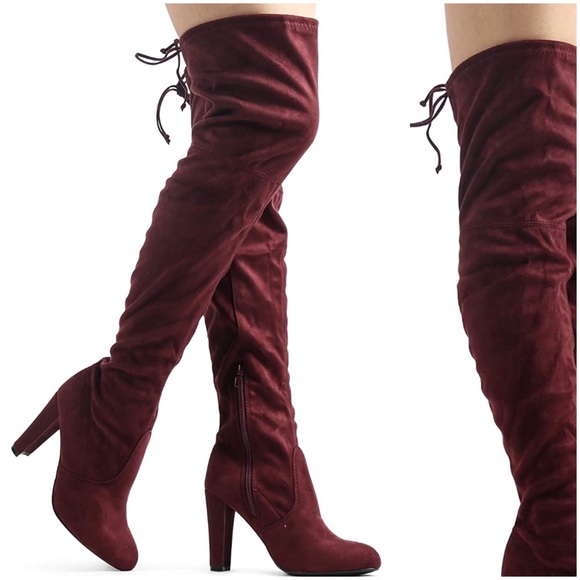 Over the Knee Fall/Winter Tall Boots - Burgundy - Picture 4 of 6
